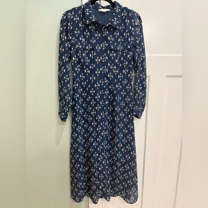 Lucky Brand Navy Diamond Print Long Sleeve Dress